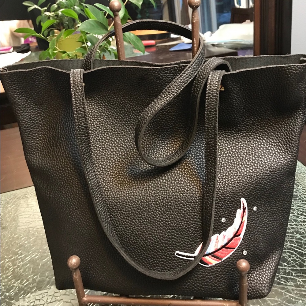 Leather Tote Purse 14 by 11 Black